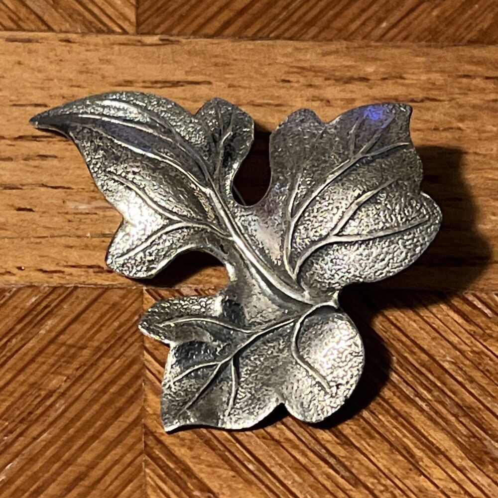 Vintage Beau Sterling .925 Textured Leaf Brooch Pin Fall Autumn